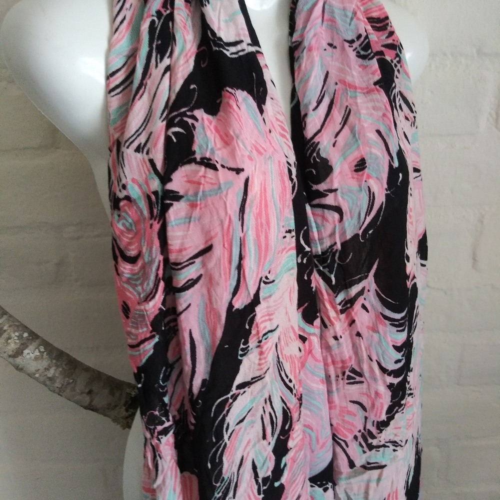 Kate Spade Feather Pink Black Scarf
